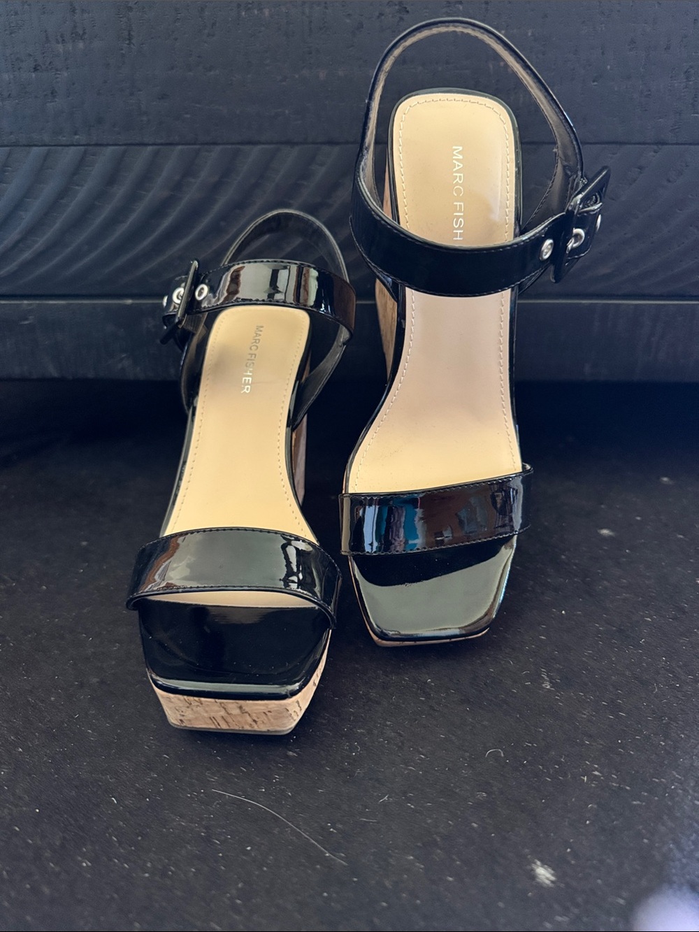 Marc Fisher Black Patent Platform Heeled Sandals